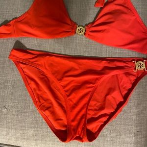 Tory Burch poppy red bikini with gold hardware
